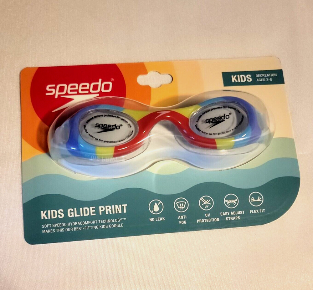 Speedo Kids Recreation Ages 3-8 Kids Glide Print Swim Goggles Rainbow
